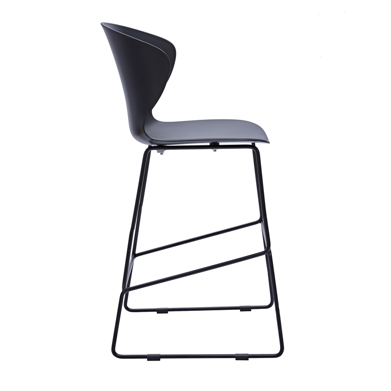 Midcentury Black Plastic Counter Stool with Metal Legs (Set of 2)