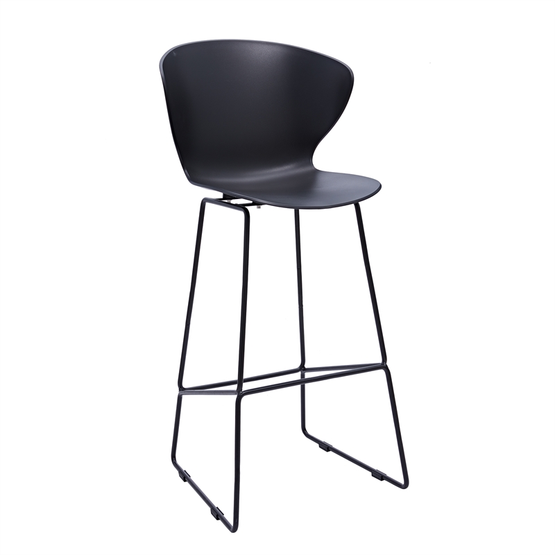 Midcentury Black Plastic Bar Stool with Metal Legs (Set of 2)