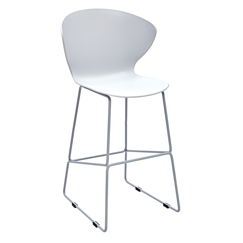 Midcentury White Plastic Bar Stool with Metal Legs (Set of 2)