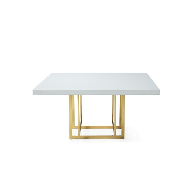 White Square Dining table with Wood Lacquer/Glass top and Gold Base