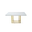 White Square Dining table with Wood Lacquer/Glass top and Gold Base