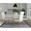White Square Dining table with Wood Lacquer/Glass top and Gold Base