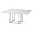 Square Dining table with White Wood Lacquer. Glass and Stainless Steel Base