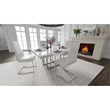 Square Dining table with White Wood Lacquer. Glass and Stainless Steel Base
