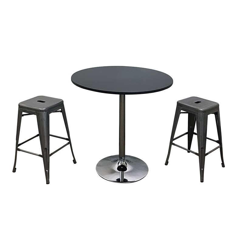 Black Round Wood Top Dining Table with Chrome Base