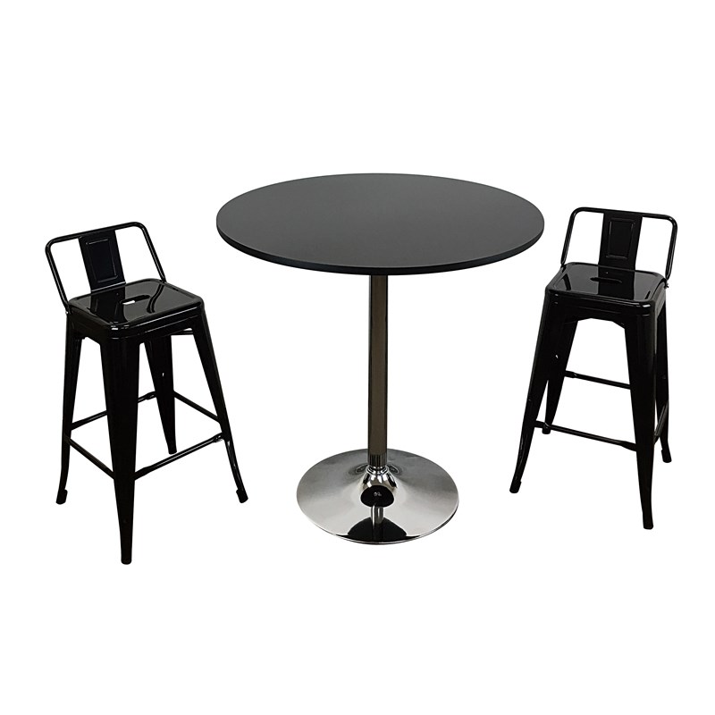 Black Round Wood Top Dining Table with Chrome Base