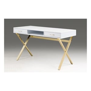 White Wood top desk with two drawers and Gold Base