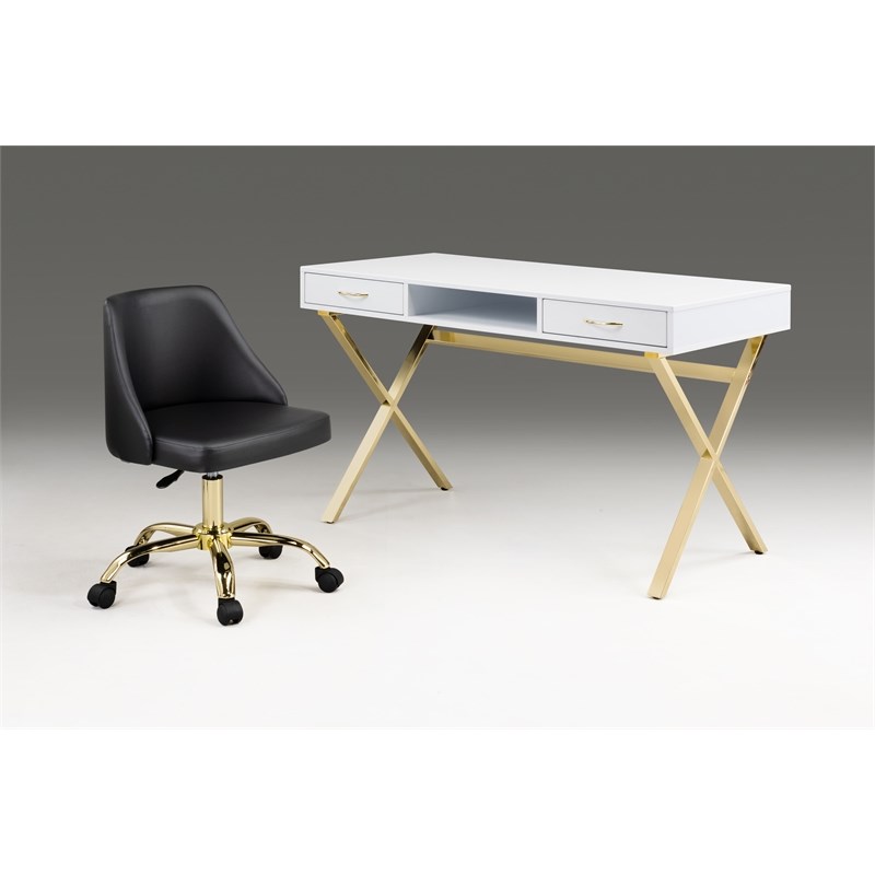 White Wood top desk with two drawers and Gold Base