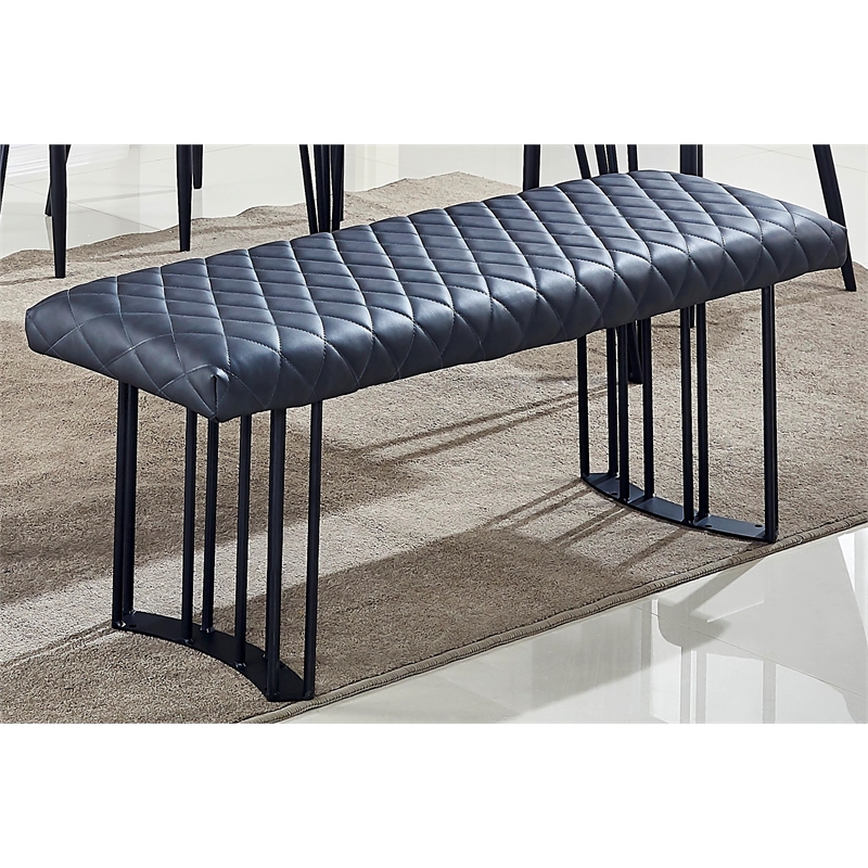 Contemporary Polyurethane Dining Bench with Black Sanded Legs in Dark Gray