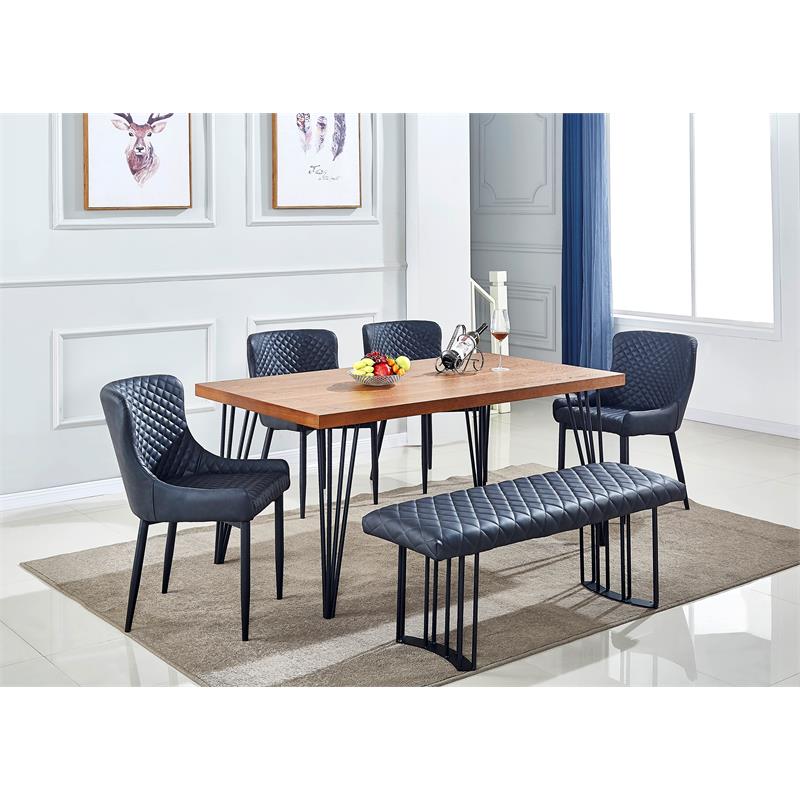 Contemporary Polyurethane Dining Bench with Black Sanded Legs in Dark Gray