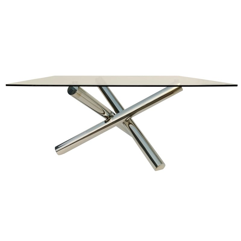 Square Clear Glass Top Dining Table with chrome base
