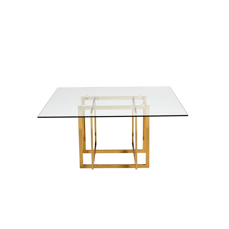 Square Clear Glass Table with Gold Base