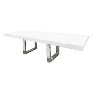 Extension Dining Table with White Wood Lacquer top and Stainless Steel leg