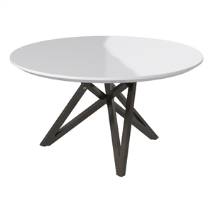 White Wood Lacquer Dining Table with brushed Gray Stainless Steel Legs