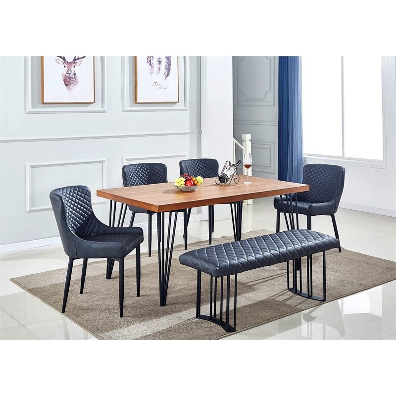 Contemporary Air Slaked Elm Veneer Wood Top Dining Table in Ash