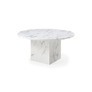 White and Gray Round Marble Table with square Marble Base