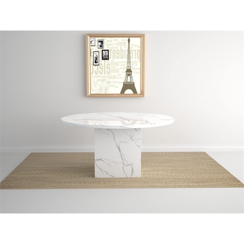 White and Gray Round Marble Table with square Marble Base