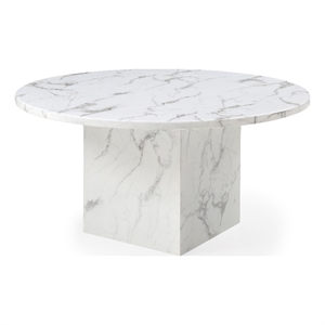 white and gray round marble table with square marble base