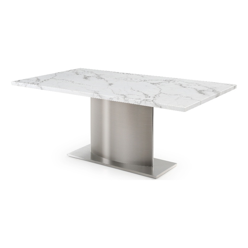 White and Gray Marble Table with Stainless Steel Base | Homesquare