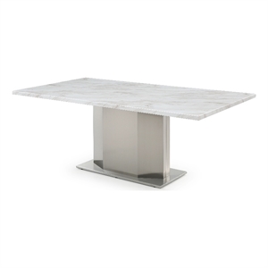 White with Gray Vein Marble Table with Stainless Steel Base