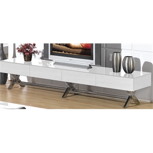 TV Stand with White Glass top and White glass drawers and Chrome Legs