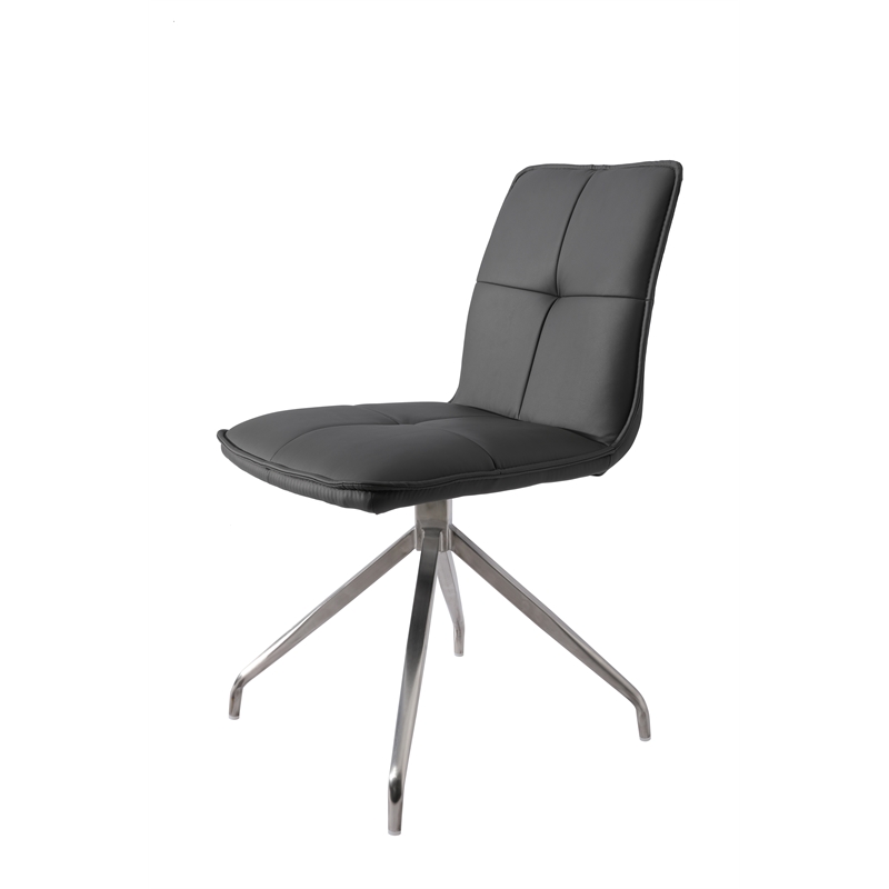 Dining Chair with Polyurethane Seat and Stainless Steel leg in Gray (Set of 2)