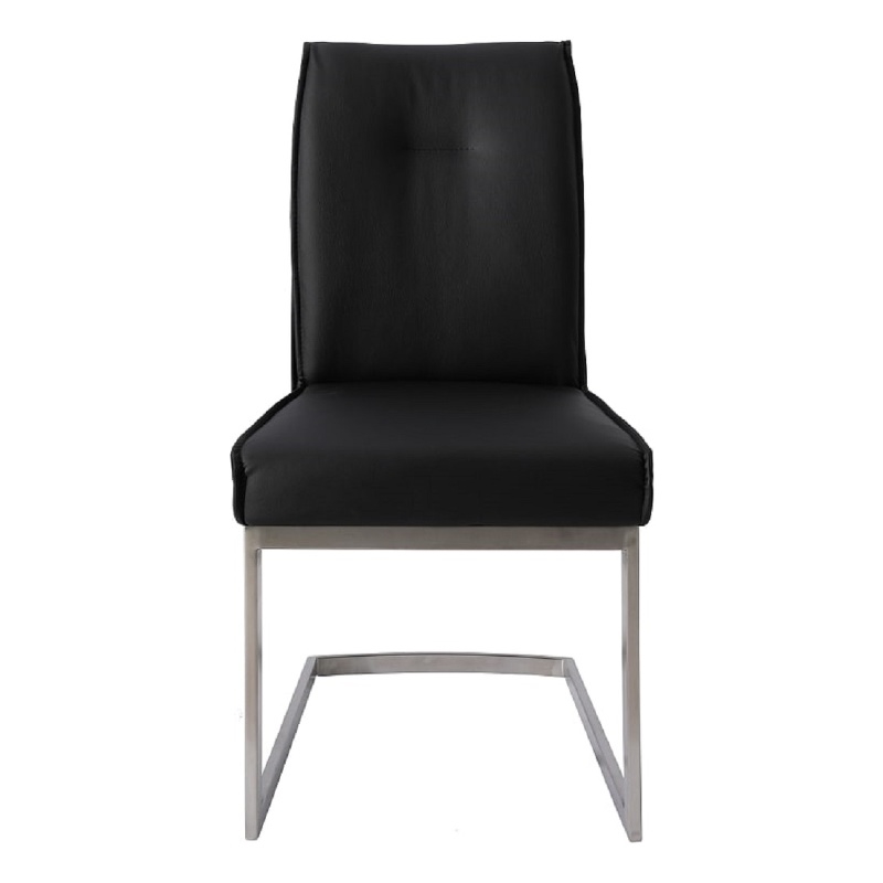 Dining Chair with Black Polyurethane Seat and Stainless Steel leg (Set of 2)