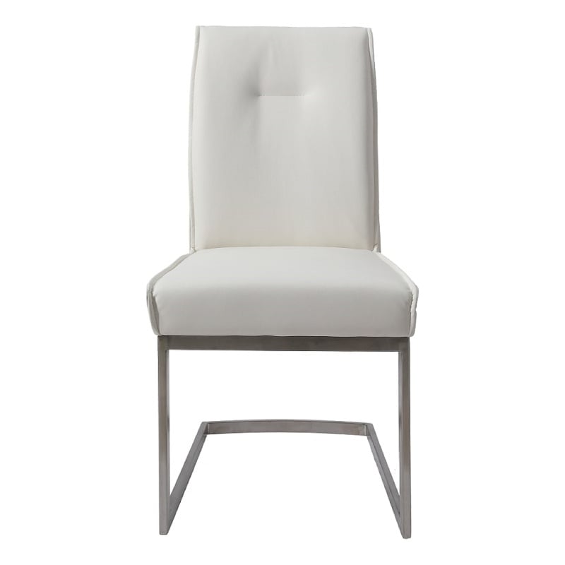 Dining Chair with Polyurethane Seat and Stainless Steel leg in White (Set of 2)