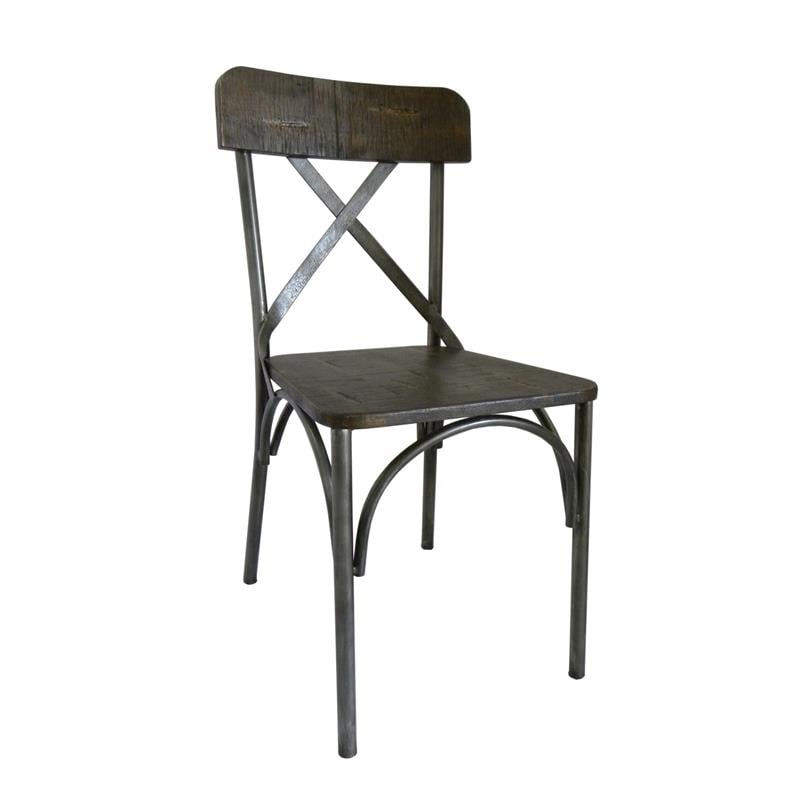 Metal Dining Chair with Natural Wood Seat