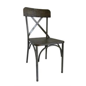 Metal Dining Chair with Natural Wood Seat