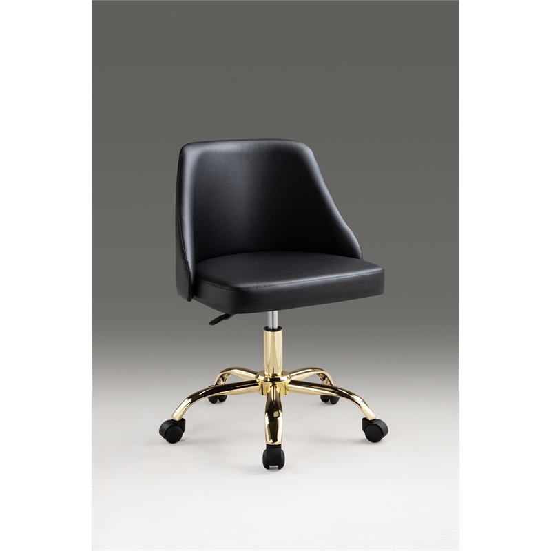 Black Polyurethane Office Chair with Gold Base Homesquare