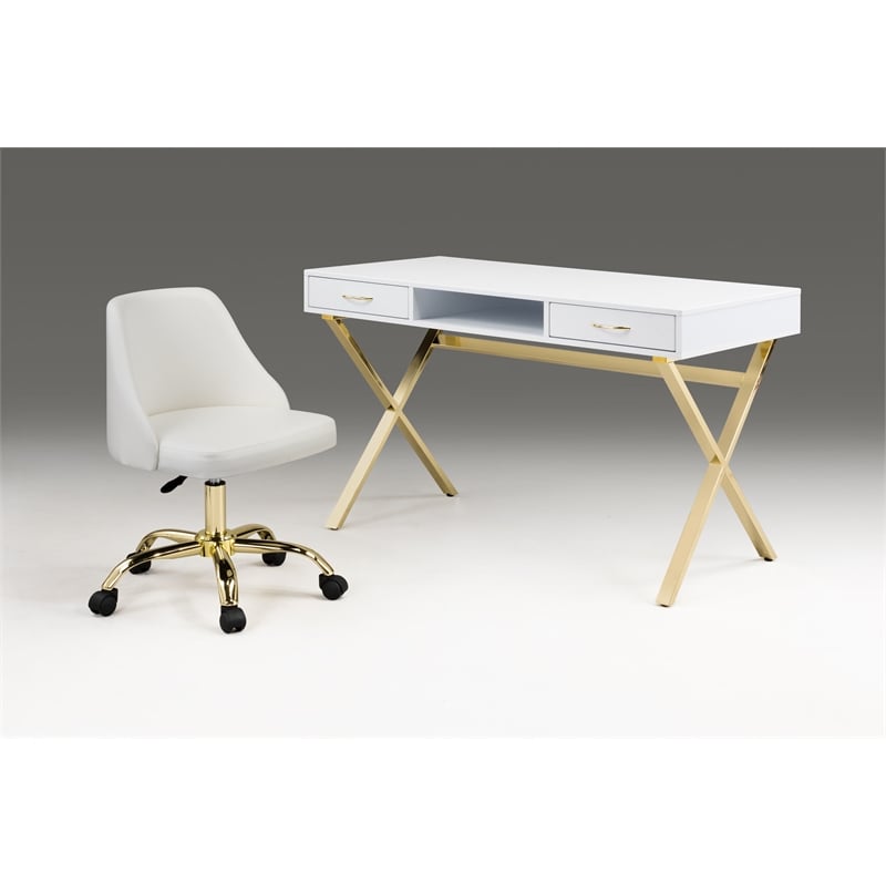 White Polyurethane Office Chair with Gold Base