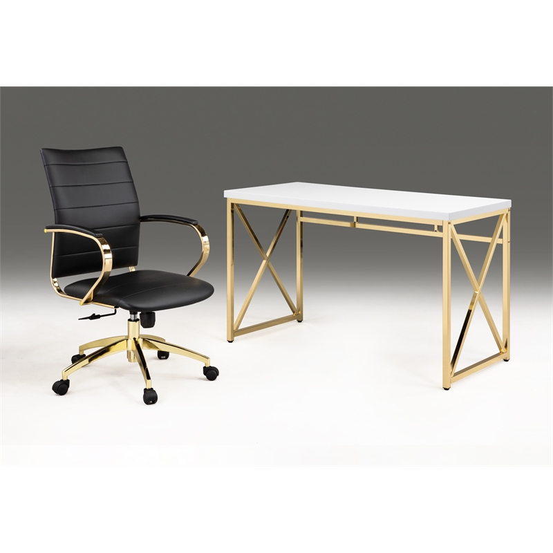 Office Chair with Black Polyurethane Seat and Gold Base