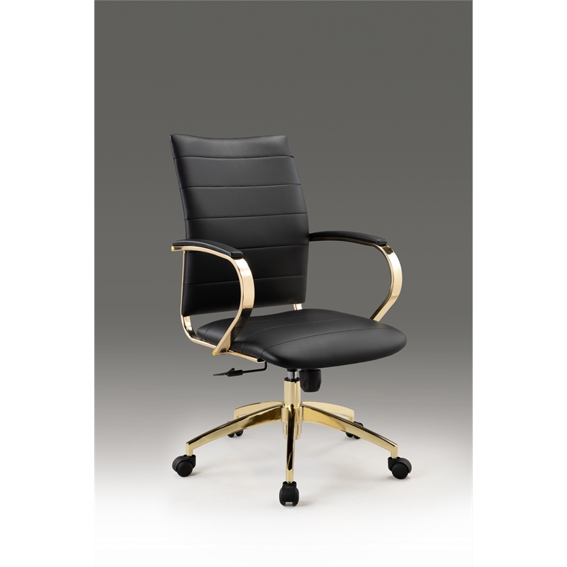 Office Chair with Black Polyurethane Seat and Gold Base