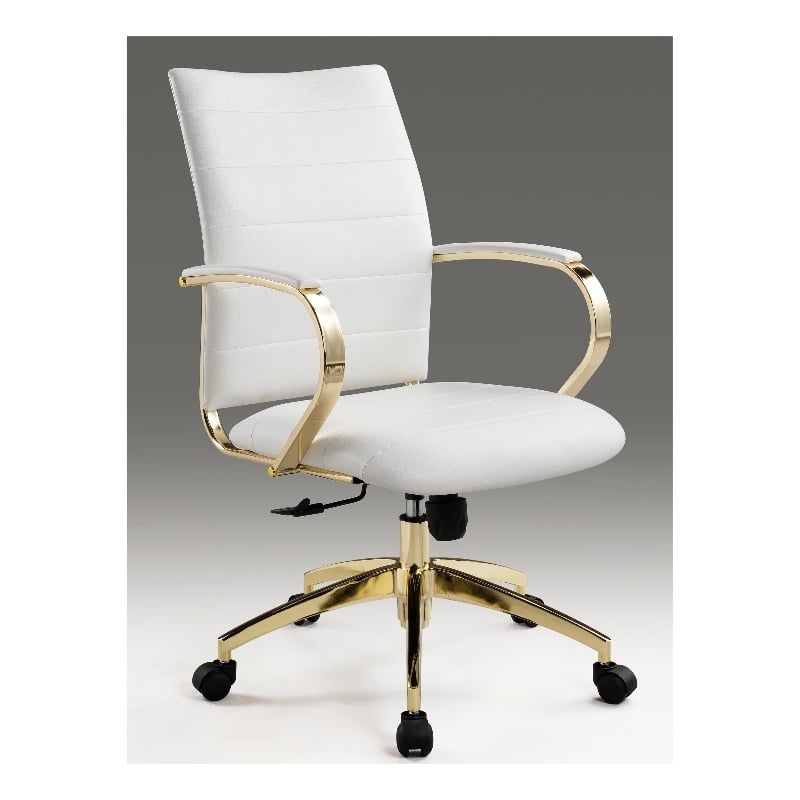 Office Chair with White Polyurethane Seat and Gold Base