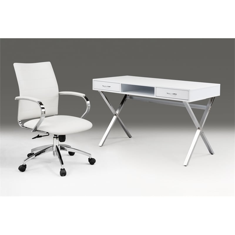 Office Chair with White Polyurethane and Chrome Base