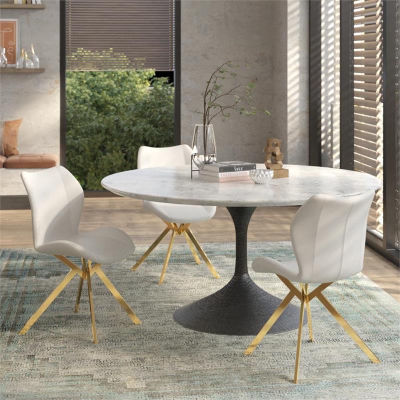 Dining Chair with White Seat and Gold Legs Set of 4