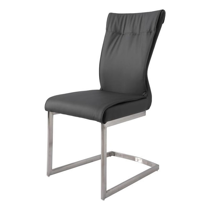Dining Chair with Polyurethane Seat and Stainless Steel leg in Gray (Set of 2)