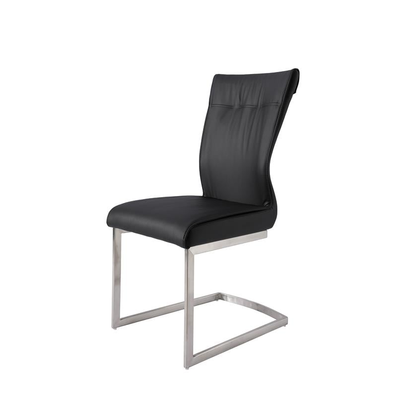 Dining Chair with Black Polyurethane Seat and Stainless Steel leg (Set of 2)
