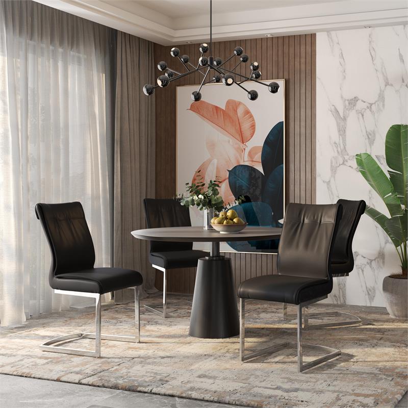 Dining Chair with Black Polyurethane Seat and Stainless Steel leg (Set of 2)