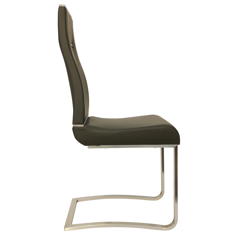 Dark Gray Polyurethane Dining Chair with Brushed Stainless Steel (Set of 2)