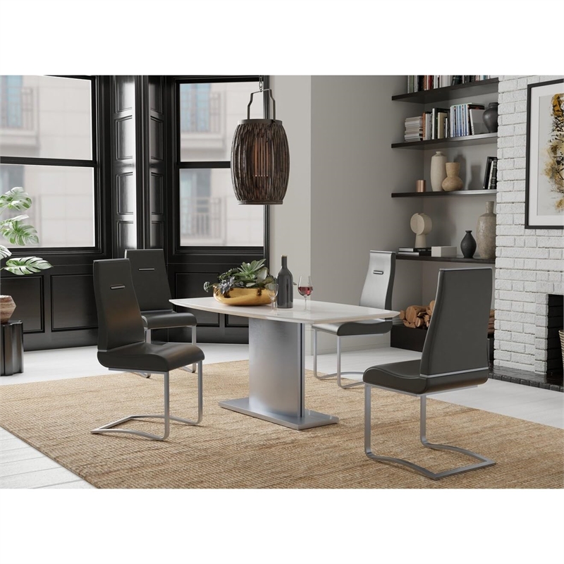 Black Dining Chair with Brushed Stainless Steel Set of 2