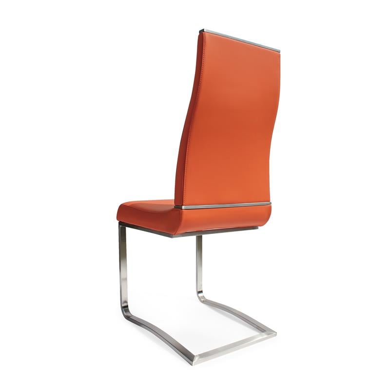 Orange Dining Chair with Brushed Stainless Steel Set of 2