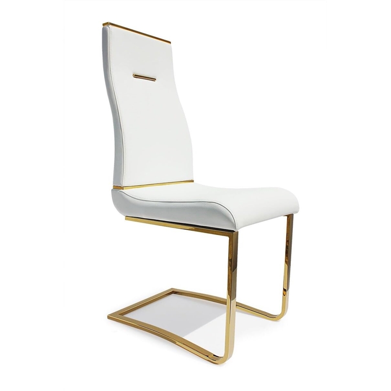 Dining Chair White Polyurethane Seat with Stainless Steel Base (Set of 2)