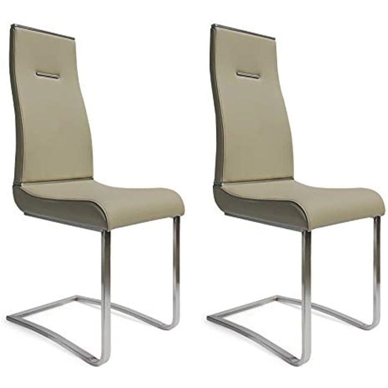 Dining Chair White Polyurethane Seat with Stainless Steel Base (Set of 2)