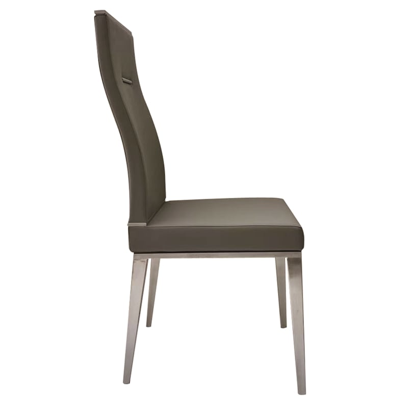 Dark Gray Polyurethane Dining Chair with Brushed Stainless Steel (Set of 4)