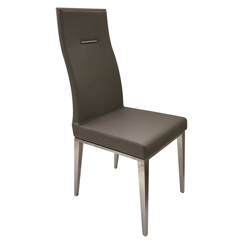 Dark Gray Polyurethane Dining Chair with Brushed Stainless Steel (Set of 4)