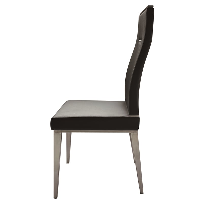 Black Polyurethane Dining Chair with Brushed Stainless Steel (Set of 4)