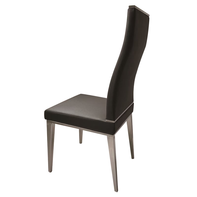 Black Polyurethane Dining Chair with Brushed Stainless Steel (Set of 4)