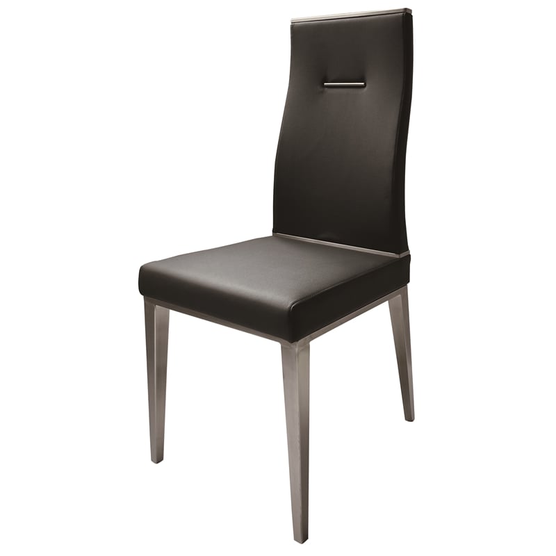Black Polyurethane Dining Chair with Brushed Stainless Steel (Set of 4)